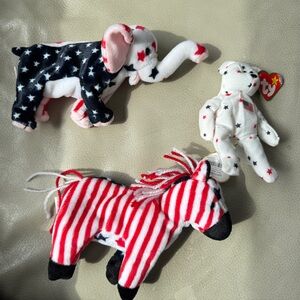 2000 Ty Beanie Baby Righty Elephant & Lefty Donkey & Ty Bear w/ Tag set of 3